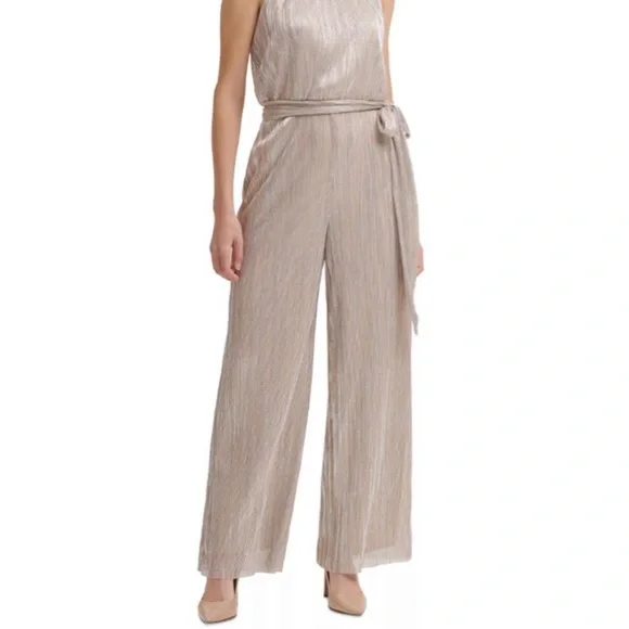 ELIZA J Pleated Metallic Jumpsuit Size 14 - Picture 3 of 3